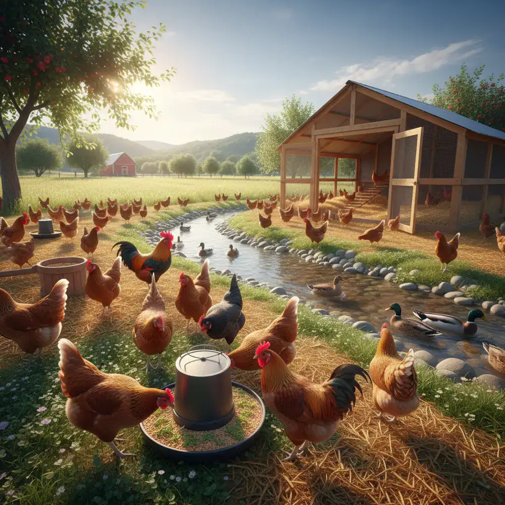 Healthy poultry flock in a clean farm environment